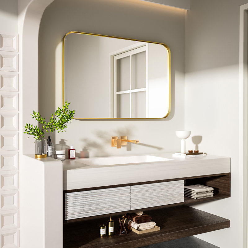 Miroir de salle de bain mural Cozy Design, 36 po x 24 po, Or, Rectangle