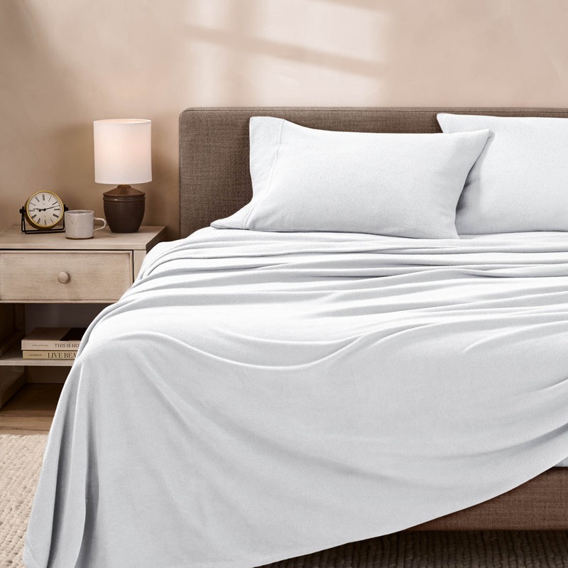 Ensemble de draps en molleton polaire ultra doux de qualité supérieure, Blanc, Split Head Flex King With 2 Pillowcase