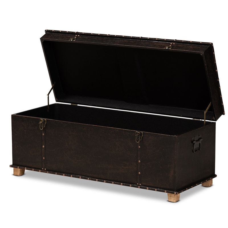Janna Rustic Transitional Faux Leather Upholstered and Wood Storage Ottoman