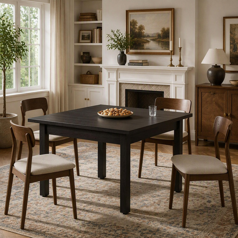 Mid-Sized Rustic Square Dining Table, Solid Wood Leg Aesthetic Kitchen Table, Multi-Functional Minimalist Accent Table for Home Decor