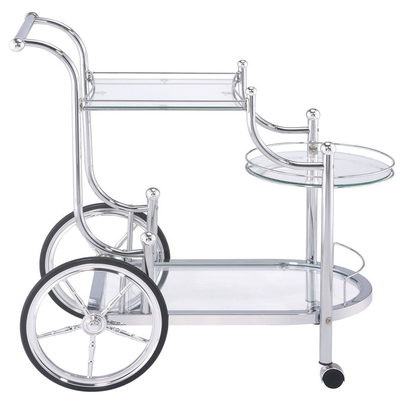 Chariot de service chromé à 3 niveaux avec roulettes