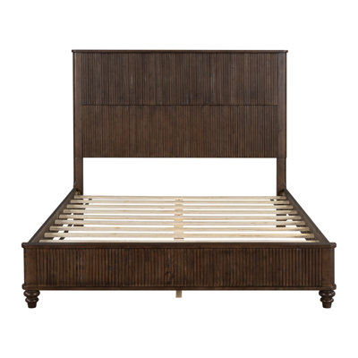 Cadre de lit en bois massif, cadre de lit plateforme grand avec tête de lit, grand lit en bois naturel, pas de sommier tapissier, noyer