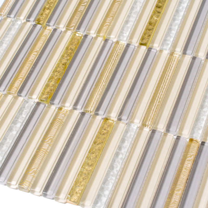11.8" X 11.8" Glass Mosaic Tile, Beige/Gold