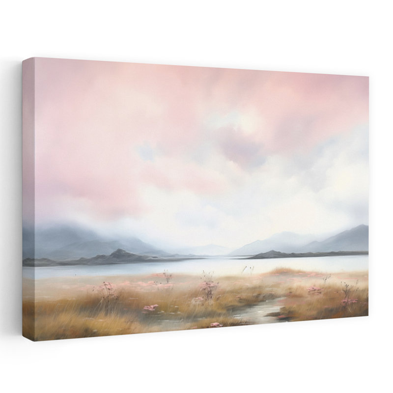 «Pink Skies Dreamy Tranquil», art contemporain, H 32 po x l 48 po