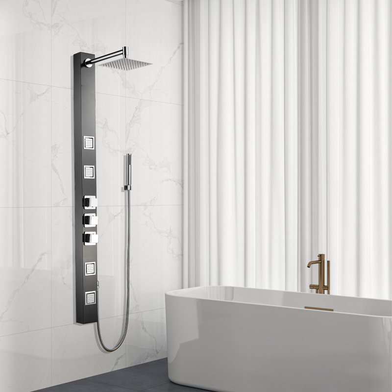 Panneau de douche 59 po avec pomme de douche réglable, Noir