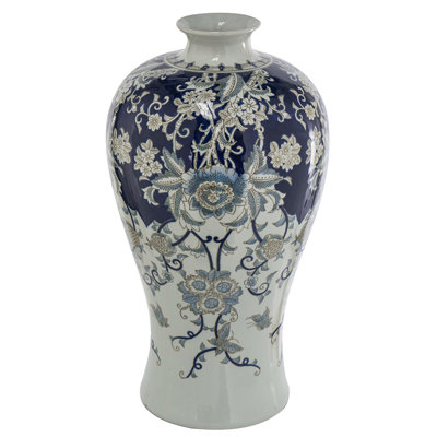 Rayn Decorative Urn, Blue White Chinoiserie Art, 24 Inch Porcelain