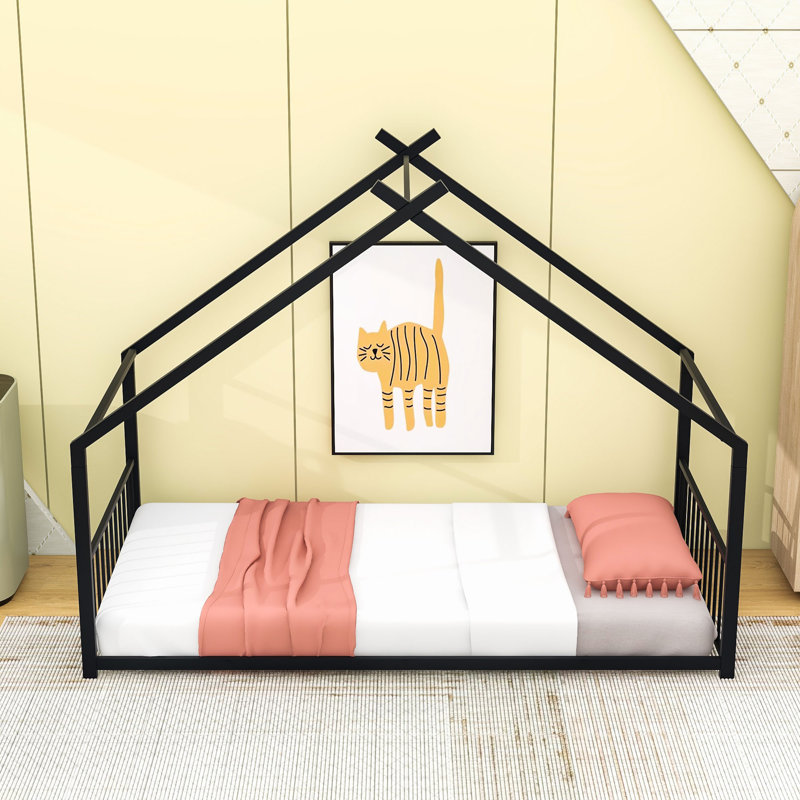 House Bed With Playhouse Design And Headboard, Twin, Black
