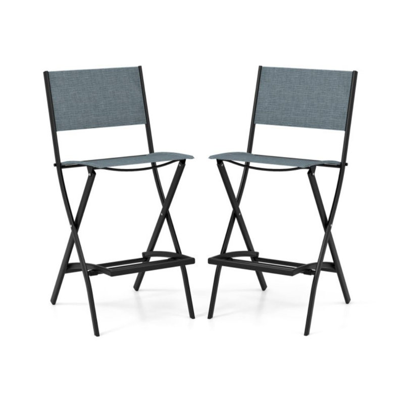Folding Bar Stools Set Of 2 Backrest Humanized Footrest, Blue