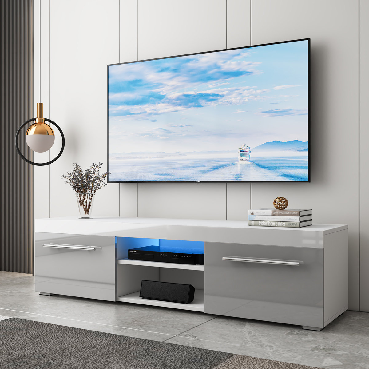 Modern White TV Stand with LED Lights, 71 Gaming Entertainment Center with  20 Color RGB Lights, TV Console for 75 inch TV