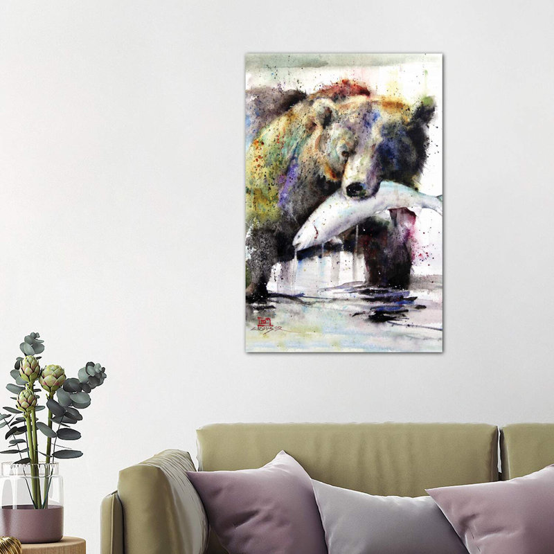 «Brown Bear and Salmon» - reproduction, H 18 po x l 26 po x P 1,5 po, Toile tendue