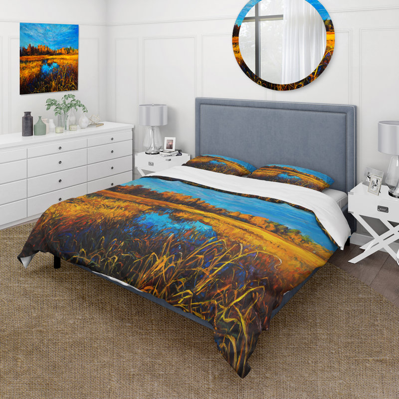Orange Meadows Under A Light Blue Sky - Ensemble de housse de couette traditionnel - Microfibre de polyester