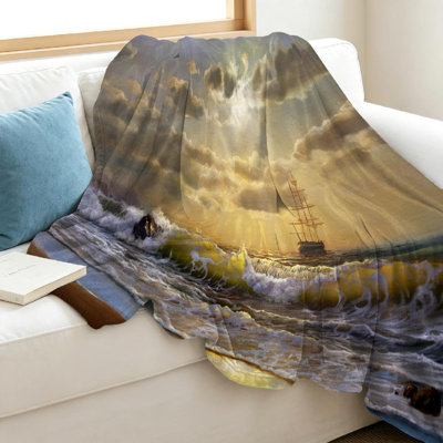 Jeté en flanelle bleu marine ultra doux, reproduction de peinture à l'huile sur toile recto