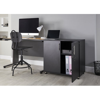 Marjorie Wood Storage Cabinet with Lock, 2 Door Locking File Tool Cabinet Cupboard with Adjustable Shelf