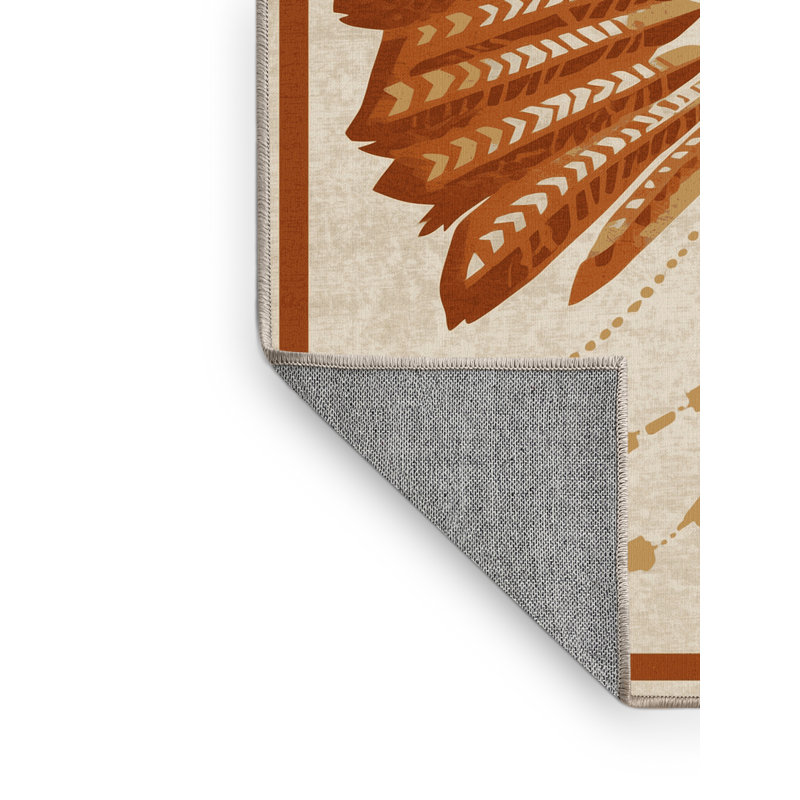 Tapis beige à motif de blocs bohémiens lavables à la machine - Reliure beige, 6 X 9