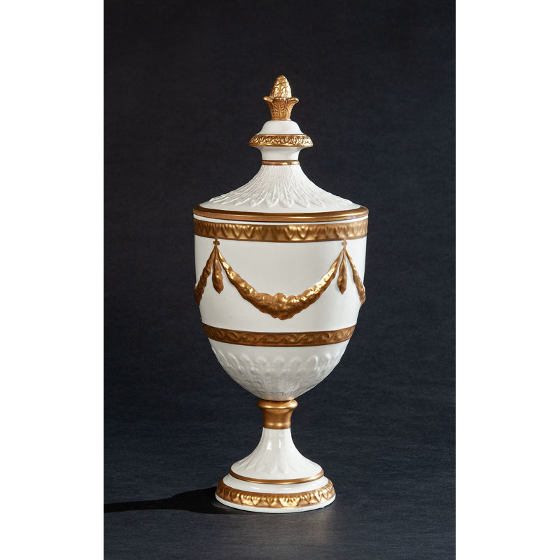 White/Gold 12'' Porcelain Jar