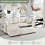  Mitzi Cotton Linen L-Shaped Pull Out Sleep 3 in 1 Convertible Sofa bed with Storage Chaise, Drop-Down Table, Cup Holders and Charging Ports (USB & Type-C)-495335375
