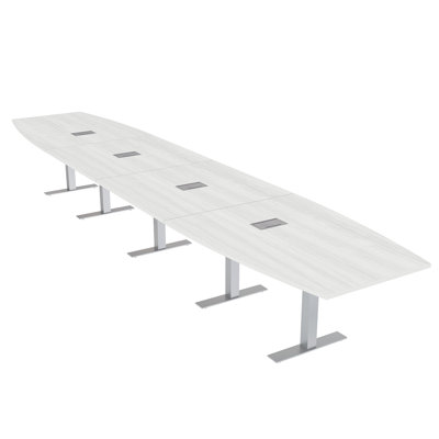 Boat Shaped Conference Table with Metal T Base | Electrical Unit