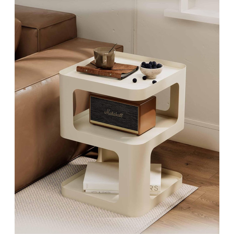 Table d'appoint, petite table de bout, table de chevet moderne, table de chevet décorative, tables de chevet à 3 niveaux, table de chevet en métal pour l'entrée de la chambre à coucher du salon, aucun assemblage requis, blanc cassé