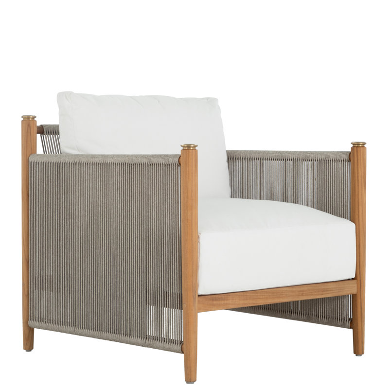 Pacifica Lounge - Natural Teak/Rope/Brass, No Welt + Dream Fill, Snow Sunbrella® Linen