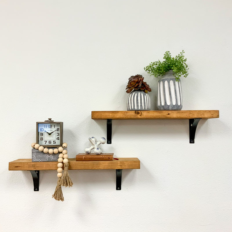 2 Piece Pine Accent Shelf, 7" H x 24" W x 5.5" D, Walnut