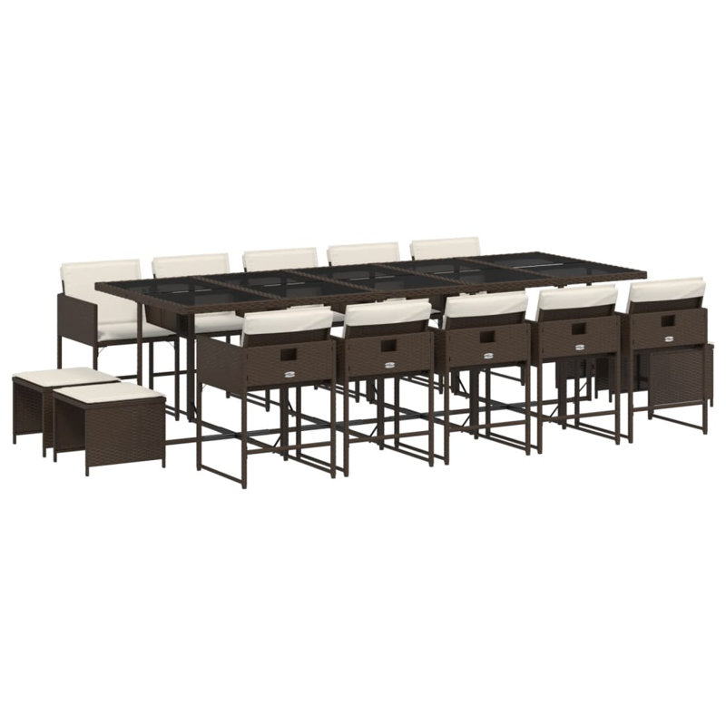  Ensemble de salle à manger de jardin pliable 14 places en rotin de polyester brun, Blanc, crème, Brun