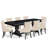 9-piece dining set includes a wooden table and 8 Light Beige Linen Fabric dining chairs & black legs with Button Tufted Back - Sand Blasting Black Finish.