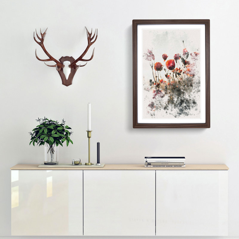 Poppy Flowers - Framed Print, 63cm H x 45cm W x 2cm D, Walnut Framed