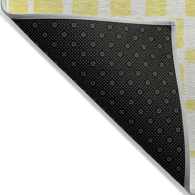 Tapis extérieur lavable à motif géométrique jaune et gris 5 pi x 8 pi