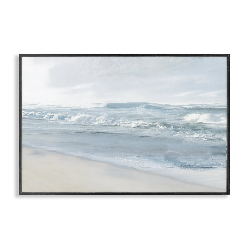 Calm Blue Beach Waves, art de la giclée encadrée par Mike Calascibetta, H 12 po x l 18 po, Giclée encadrée noir minuit