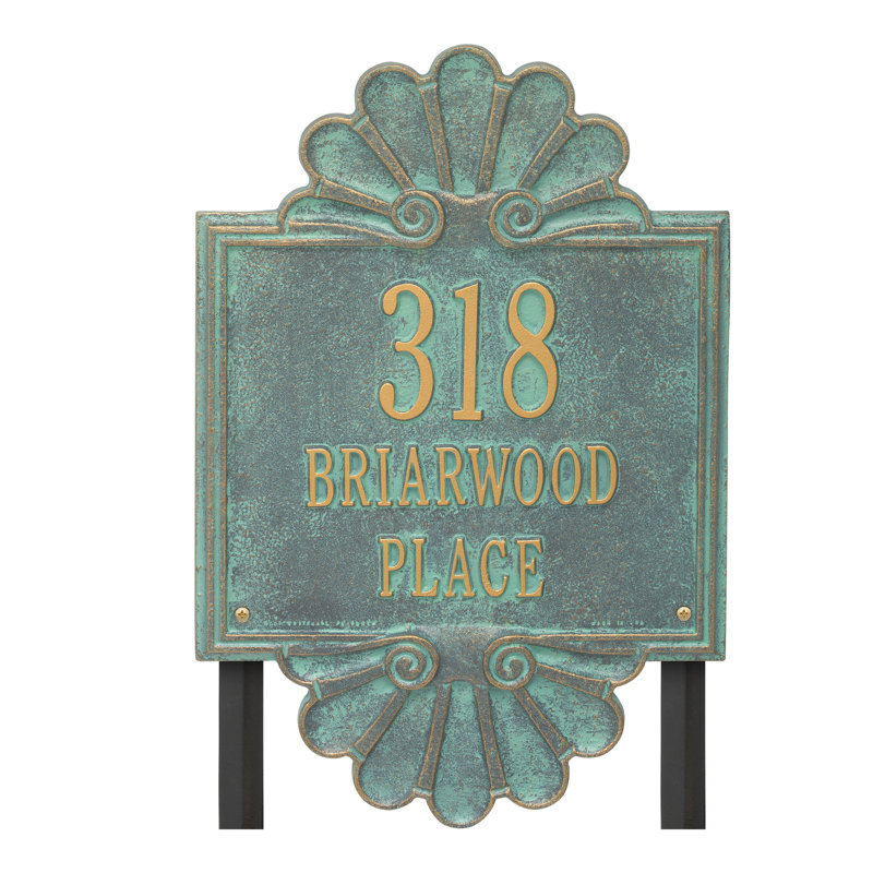 Signature Series 3-Line Lawn Address Sign, Verdigris, Bronze, Yes