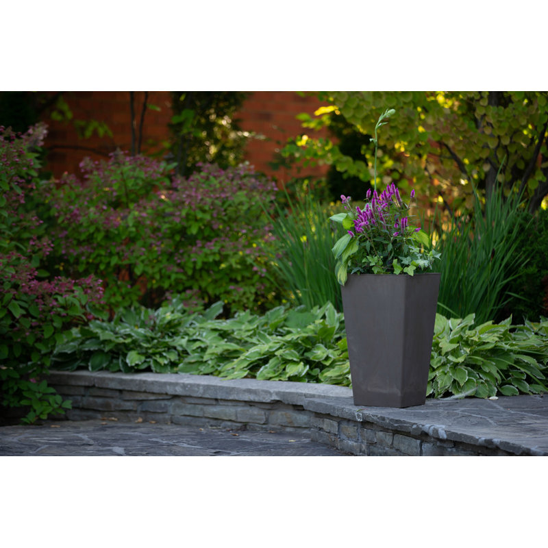 Algreen Valencia Planter, Square Taper Planter with Elevated Plant Shelf, 14-In. by 24-In. Height, Slate