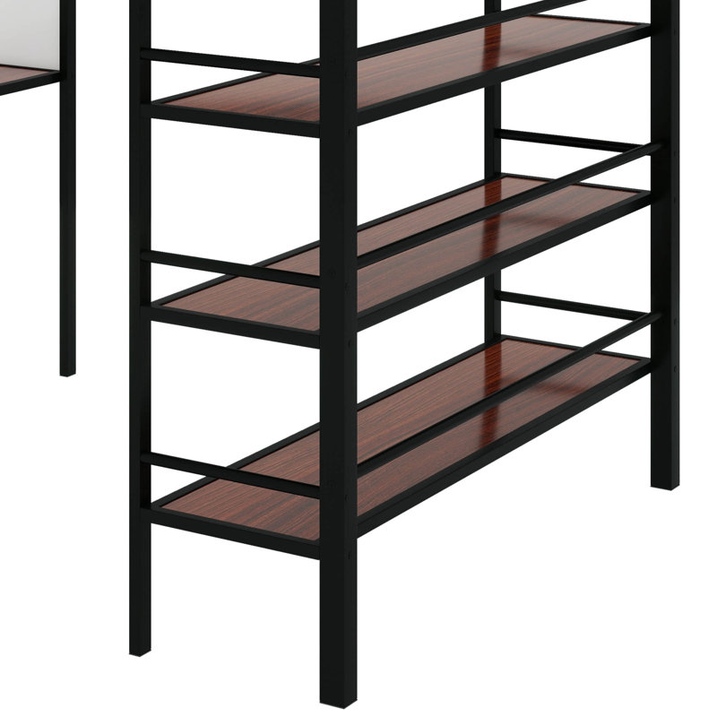 Lit mezzanine spacieux en métal avec bureau de rangement intégré à trois niveaux, Noir