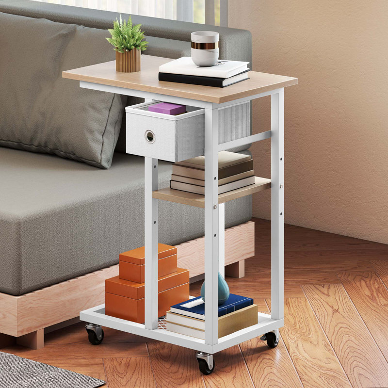 Wheel Side Table Set, Oak Wood, White