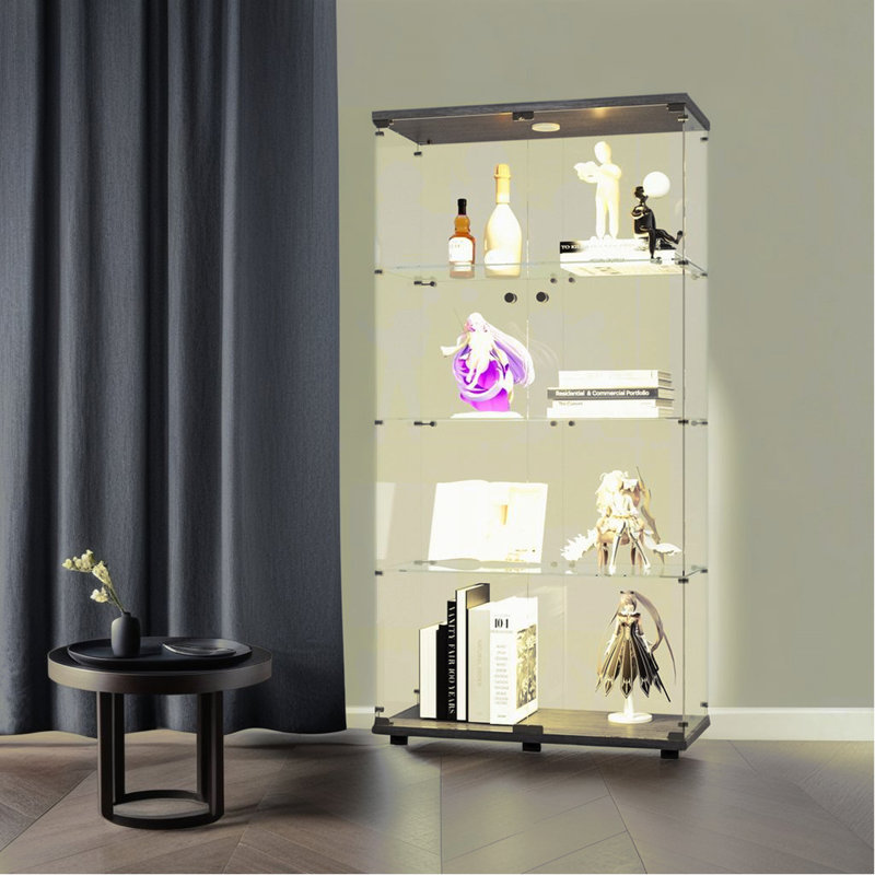 Vitrine lumineuse en verre à deux portes avec 4 tablettes, Noir