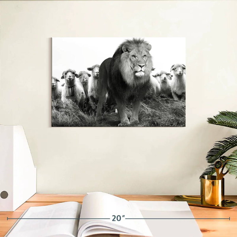Lion Among Sheep, 8" H x 12" W