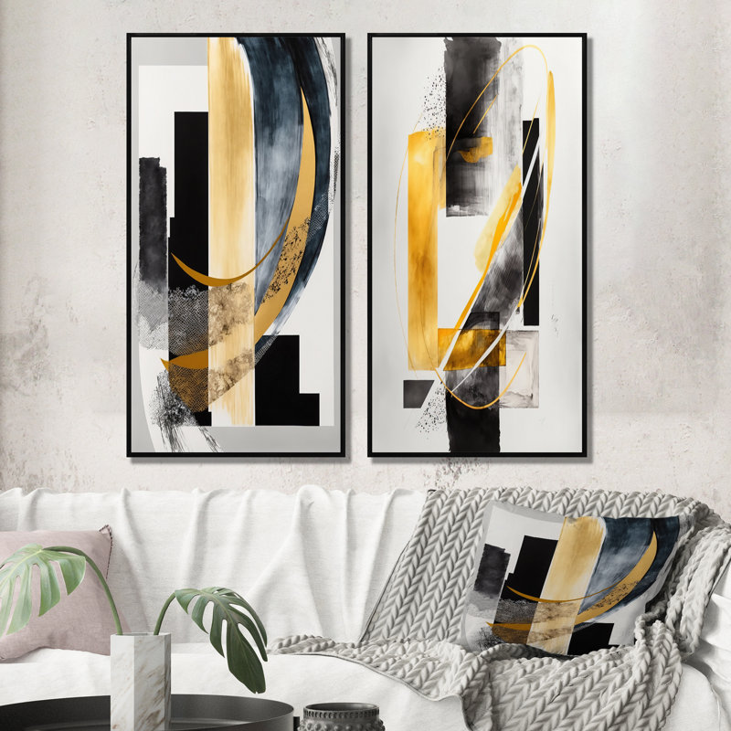 «Glam Deco Abstract», 2 pièces sur toile, Cadre noir, H 20 po x l 24 po