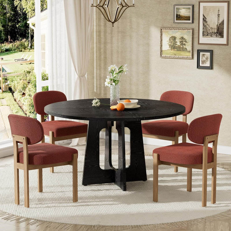 Ensemble de table de salle à manger extensible 5 pièces Modern, Black, 5 Pieces: Table, 4 Chairs, Orange