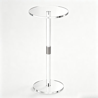 Transparent acrylic circular edge table, modern high C-shaped decorative edge table with silver metal decoration, ultra-thin transparent beverage table for living room, bedroom, and sofa