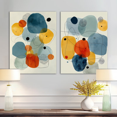 Minimalist Meditation Stone Collage II – Mid-Century Metal Wall Art Set of 2 - Printed on Metal