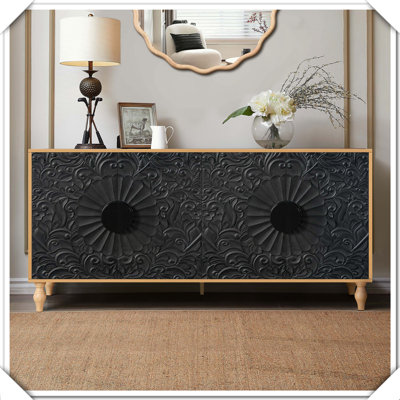 Carved Symmetrical Design Door TV Stand Table Living Room Entryway