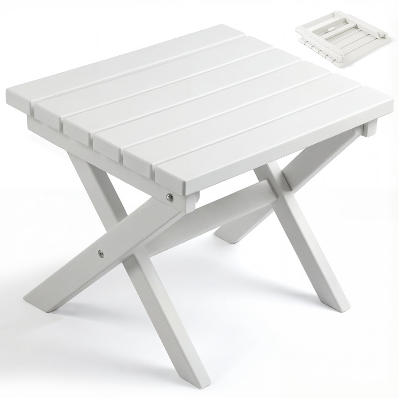 HDPE Patio Folding Outdoor Side Table, White