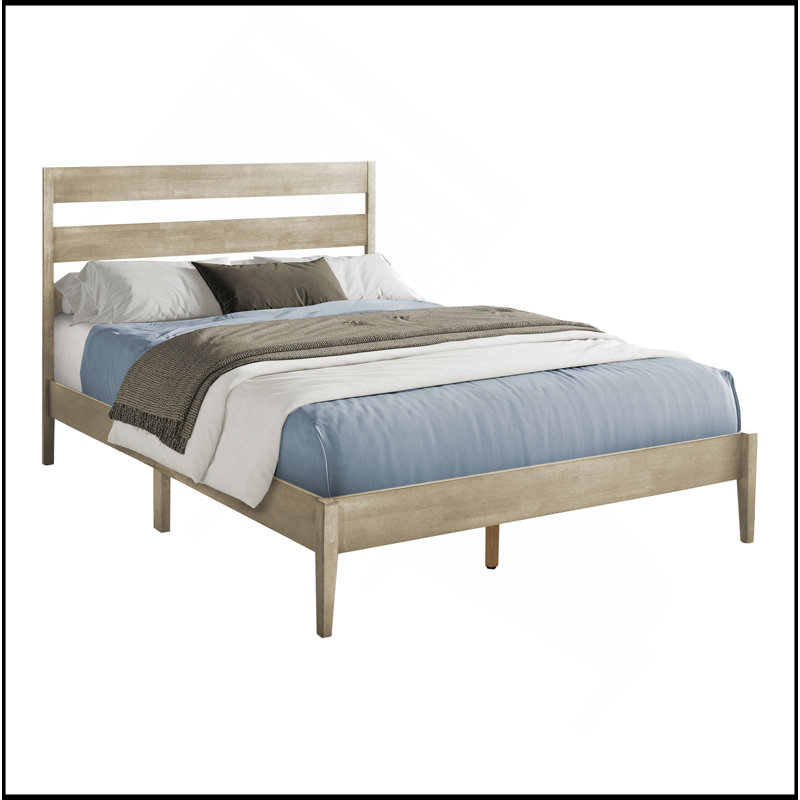 Lit, grand lit, cadre seulement, lit plateforme, chambre à coucher, cadre en bois gris, pieds en bois massif gris, contemporain