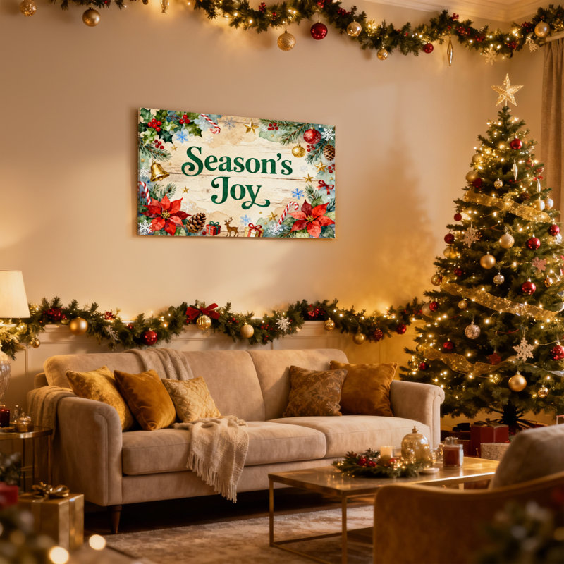 «Christmas Seasons Joy Holiday», ensemble de 3 impressions sur toile, H 16 po x l 24 po