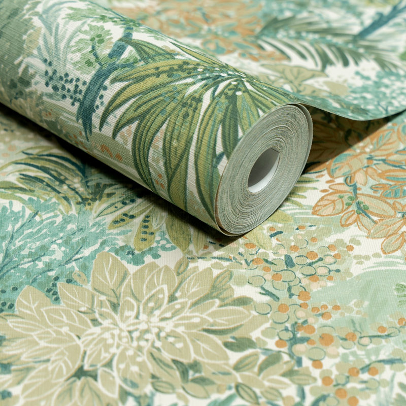 Inia Collection All-Over Floral Bloom Wallpaper Roll, Green