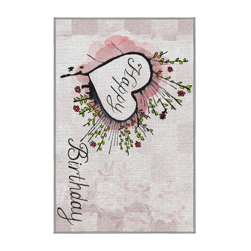 Tapis rose Happy Birthday, Rectangle 2 pi x 4 pi