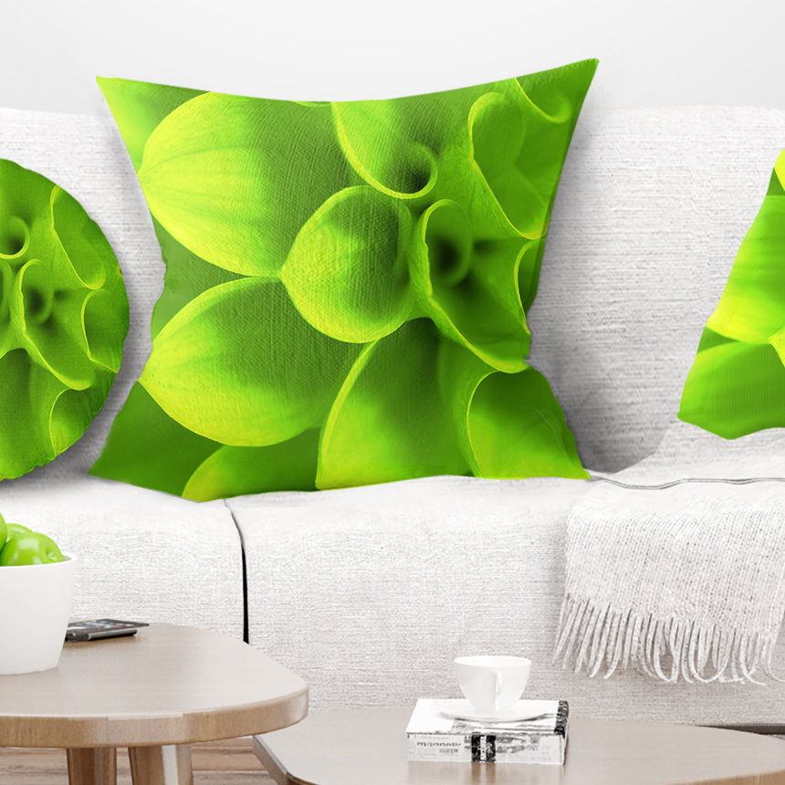 Bright Green Flower Petals - Floral Printed Pillow Design Art 
