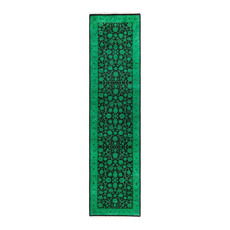 Tapis de couloir vert / noir 2 pi 6 po x 10 pi 4 po Overyed