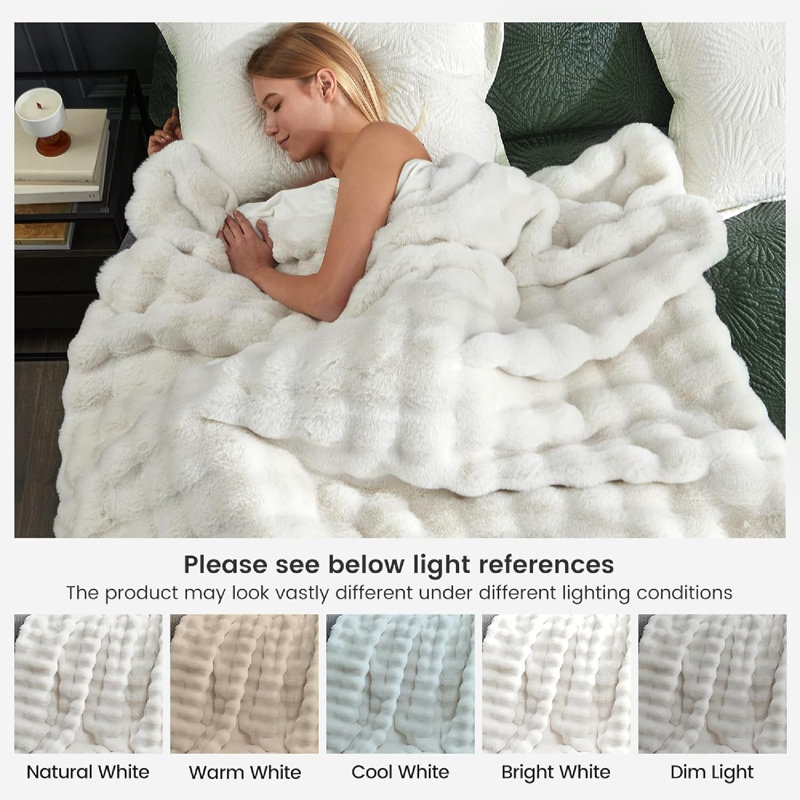 Jeté réversible en fausse fourrure Bellin, Blanc, Très grand