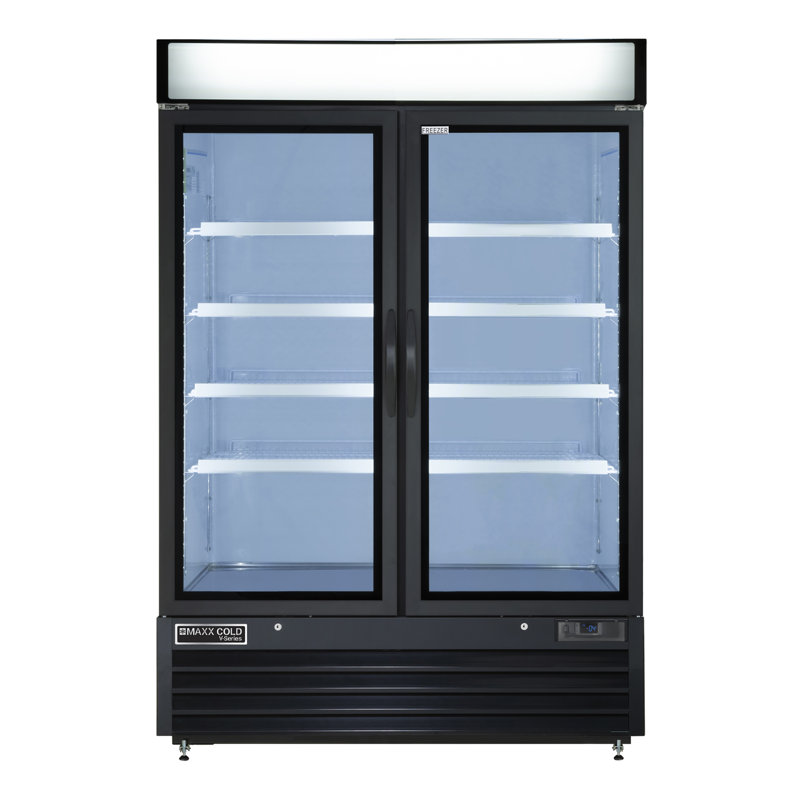 Maxx Cold V-Series Double Glass Door Ice Merchandiser Freezer, in Black
