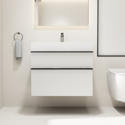 30" Wall-Mounted Single Bathroom Vanity With Integrated Acrylic Sink, 2 Soft-Close Drawers, Pre-Assembled Floating Cabinet, Soft Matte Finish, White